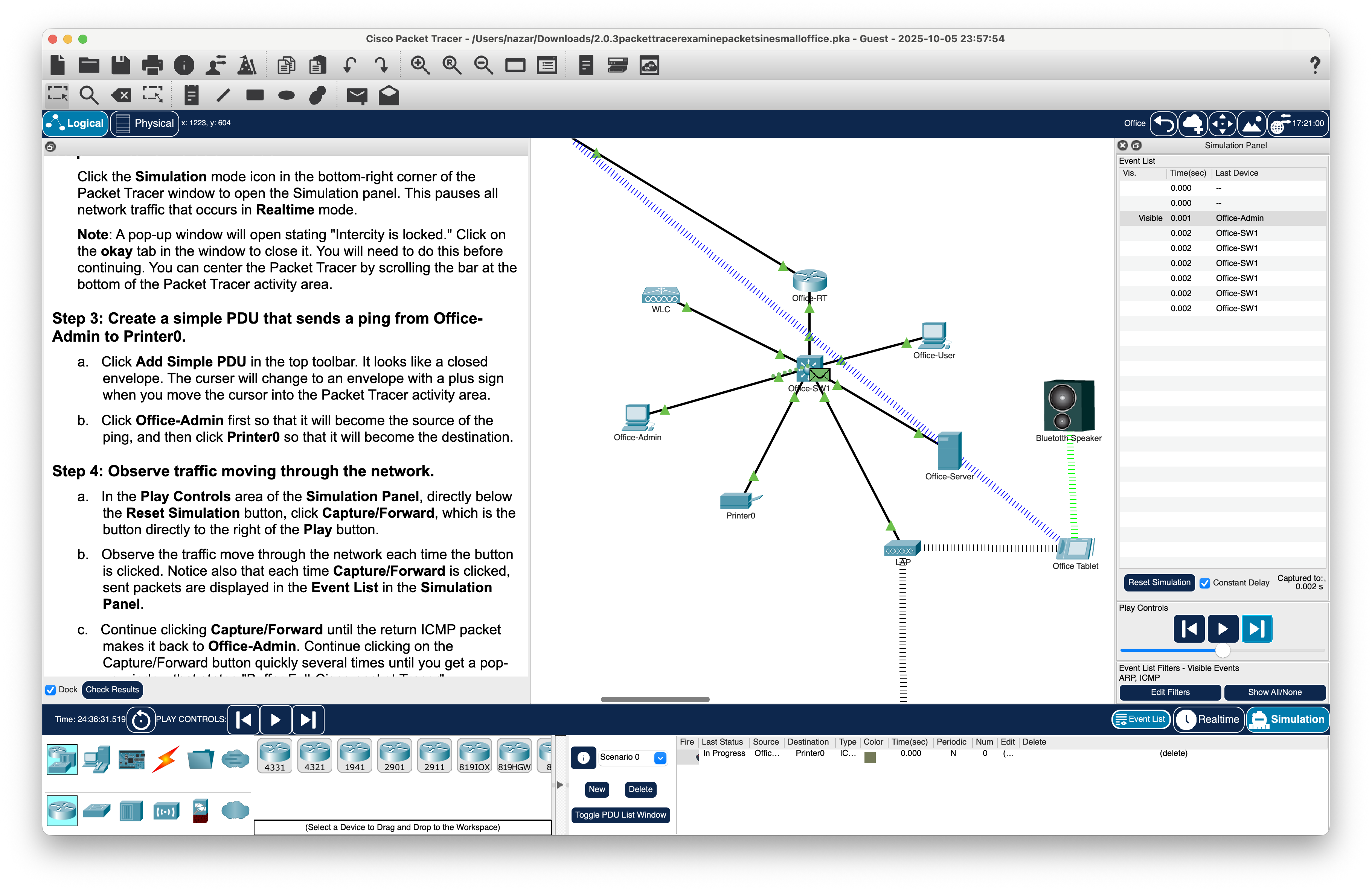 Figure 4 – PDU going outbound from the Office-Admin PC to the Office-SW1 switch
