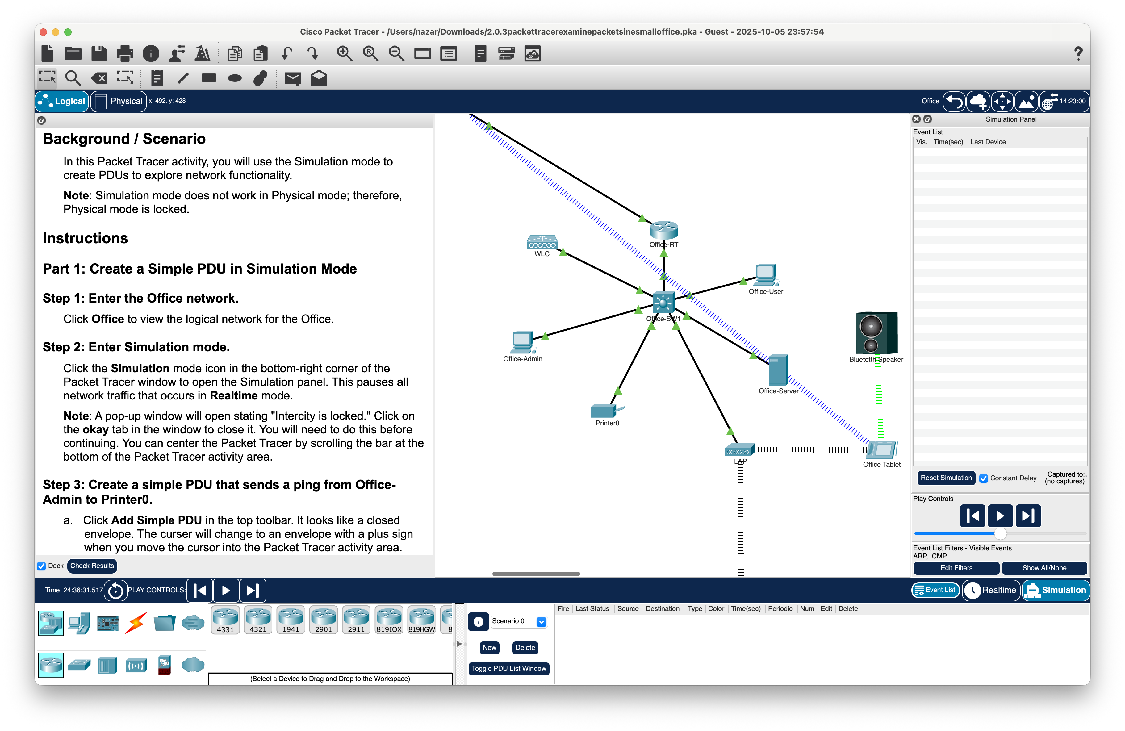 Figure 2 – Entering Simulation mode