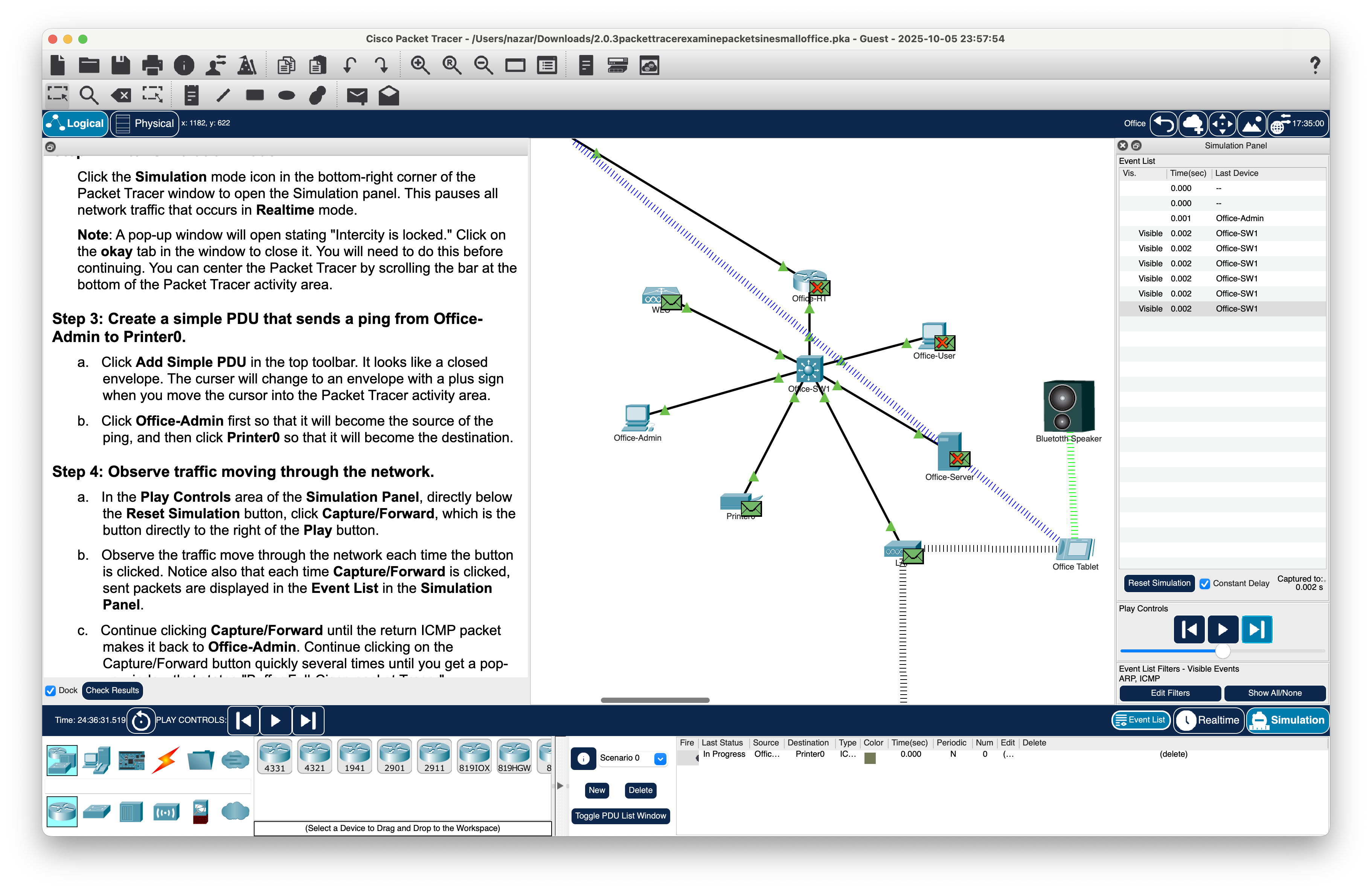 Figure 5 – Office-SW1 sends a multicast packet to find and get a response from Printer0